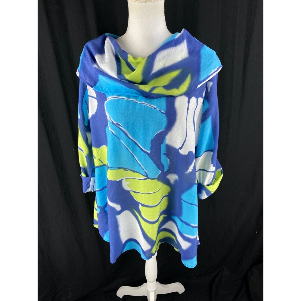 Yushi Womens S Cowlneck Tunic Blouse 3/4 Sleeve Artsy‎ Art to Wear Colorblock
